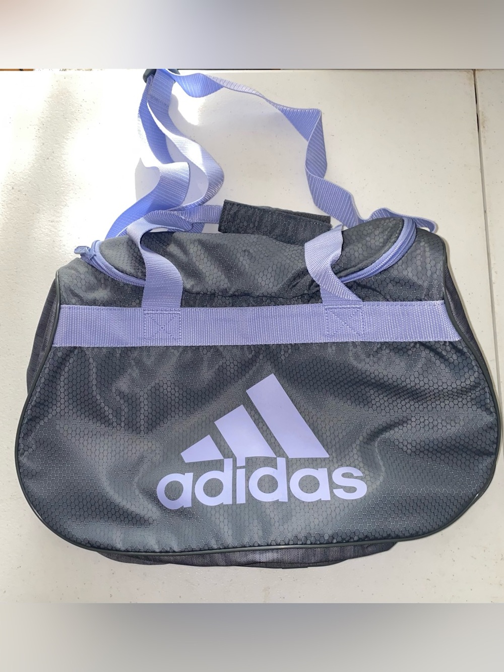 Adidas Diablo Small Duffel Bag – Gray & Purple Hex Pattern (Pre-owned)